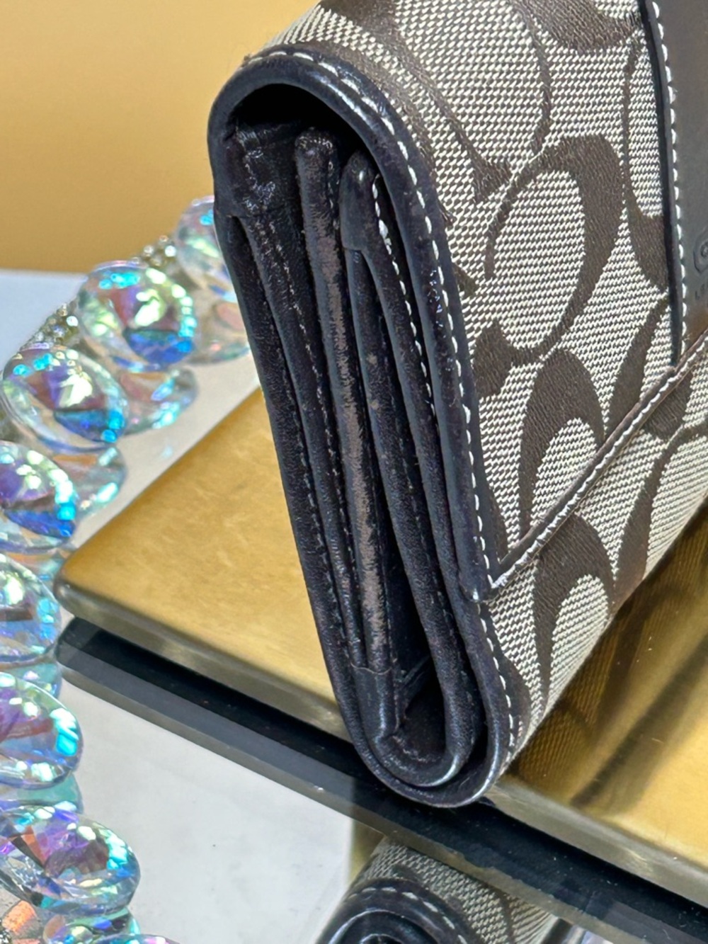 Coach Signature Jacquard Trifold Wallet with Leather Trim Approx. 5.5 x 4” - Picture 5 of 16